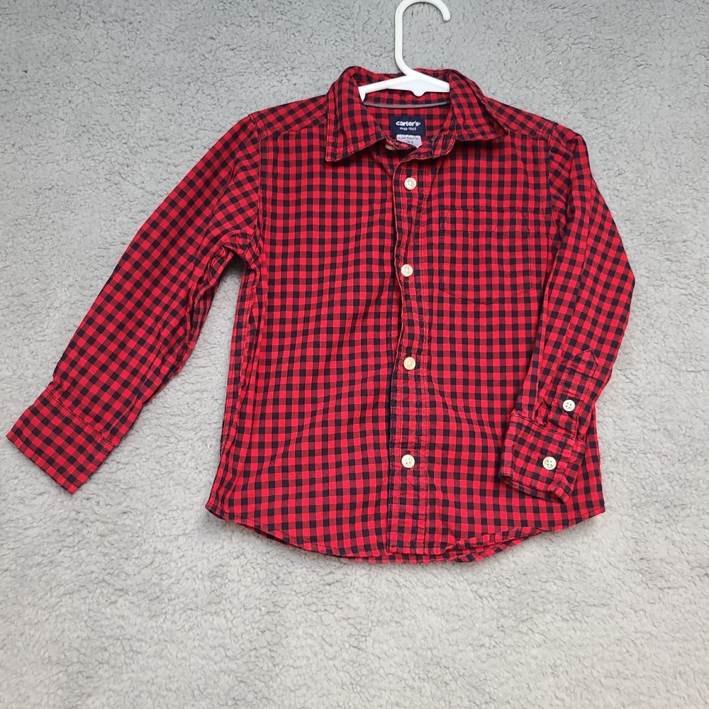 Carter's Toddler Boys Button Up Shirt Size 3T Red Black Buffalo Plaid